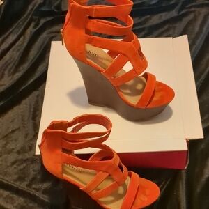 JustFab Vibrant Orange Wedge Sandals